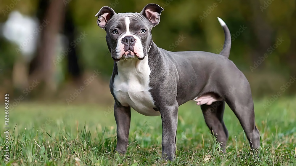 Majestic American Bully Puppy in a Lush Green Meadow Majestic American Bully Puppy in a Lush Green Meadow