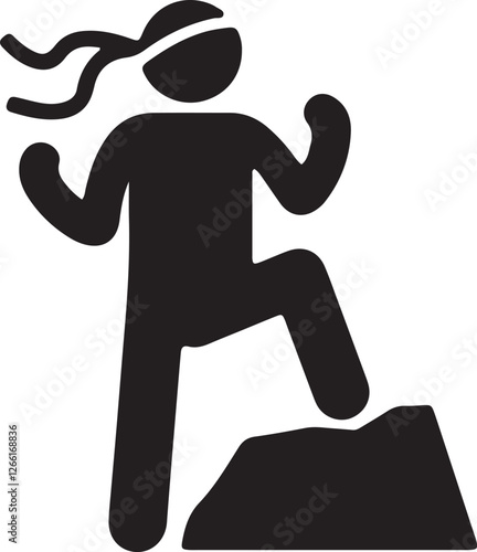 An illustration of a stickman with a headband climbing to the top of a mountain, full of determination after overcoming the mountain's challenges