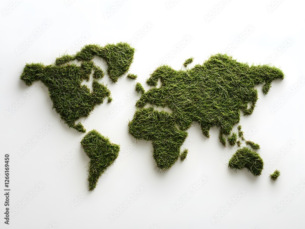 Grass World Map on White Background Grass World Map on White Background
