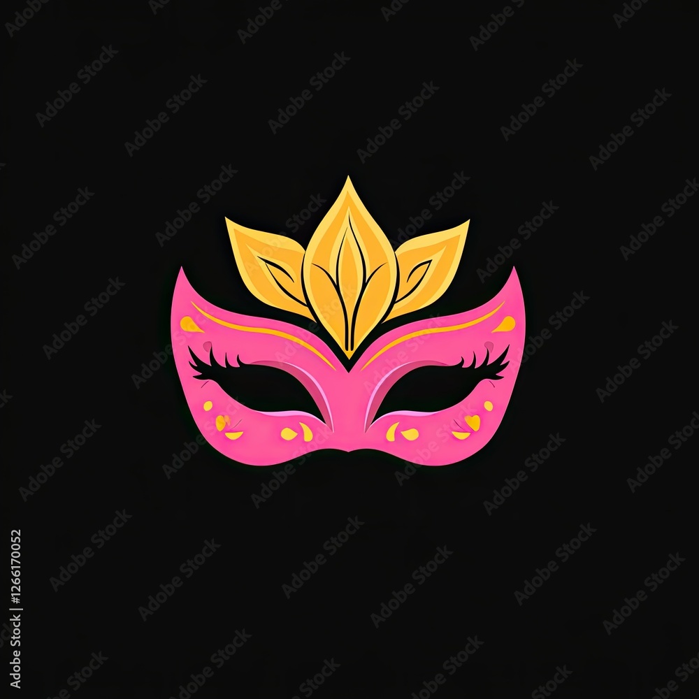 Pink Carnival Mask With Golden Floral Design Pink Carnival Mask With Golden Floral Design