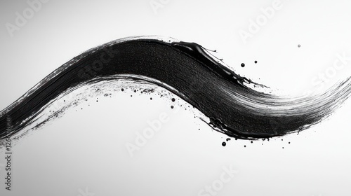 Abstract black paint stroke, flowing wave, on white background photo