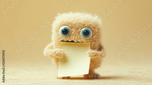 Wallpaper Mural cute plush monster holding a yellow sticky note Torontodigital.ca