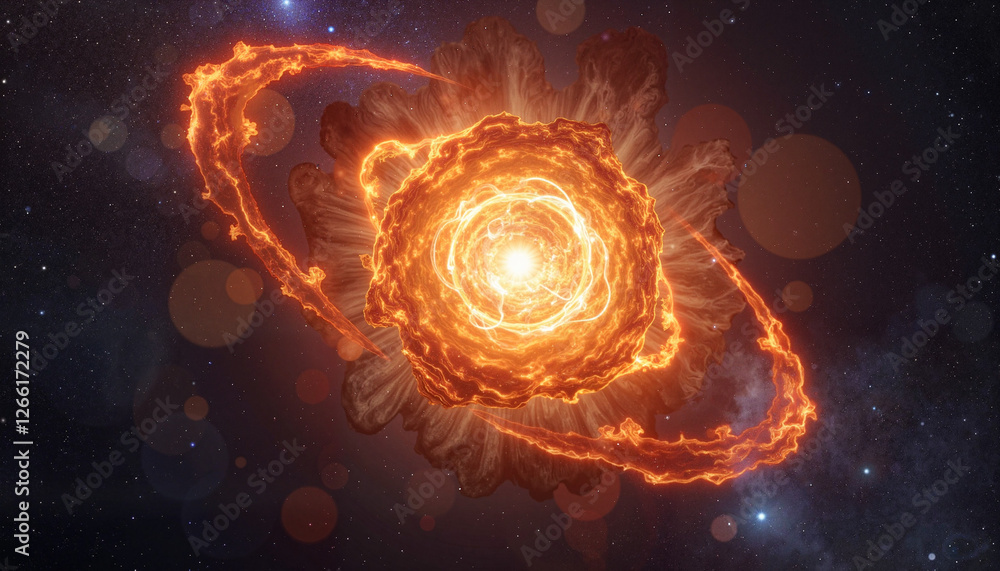 Cosmic explosion with fiery ring in deep space Cosmic explosion with fiery ring in deep space