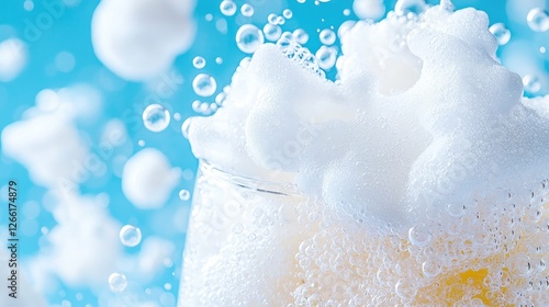 Sparkling drink bubbles, close-up, refreshing, summer