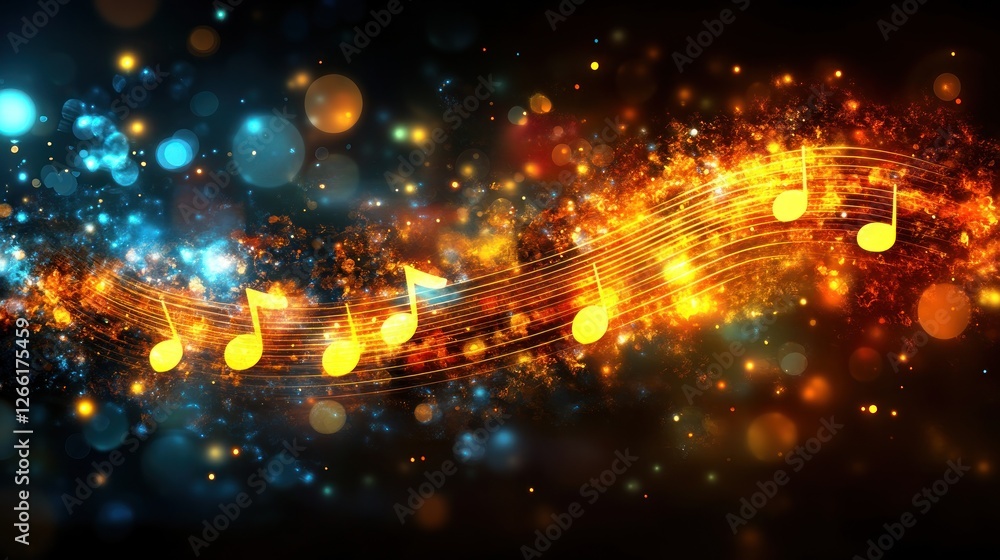 Obraz premium Abstract music notes flowing through fiery background