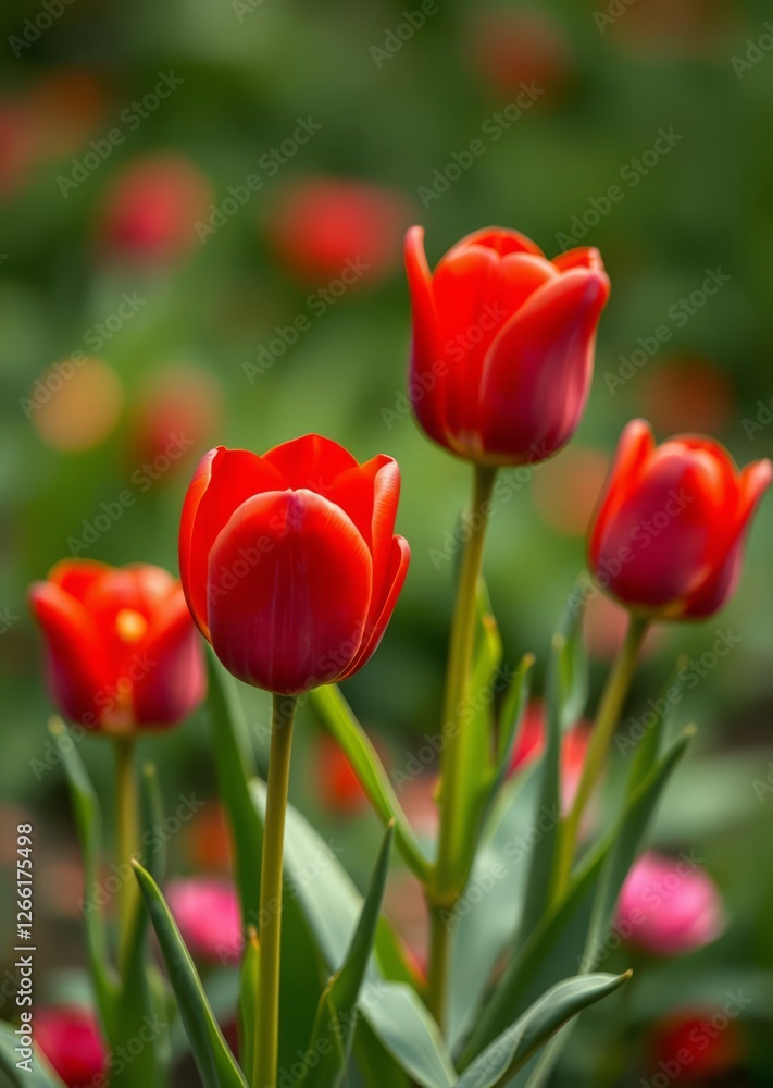 A timeless bloom: red tulips evoke elegance on green bokeh red bokeh abstract background glow design light texture effect sparkle A timeless bloom: red tulips evoke elegance on green bokeh red bokeh abstract background glow design light texture effect sparkle