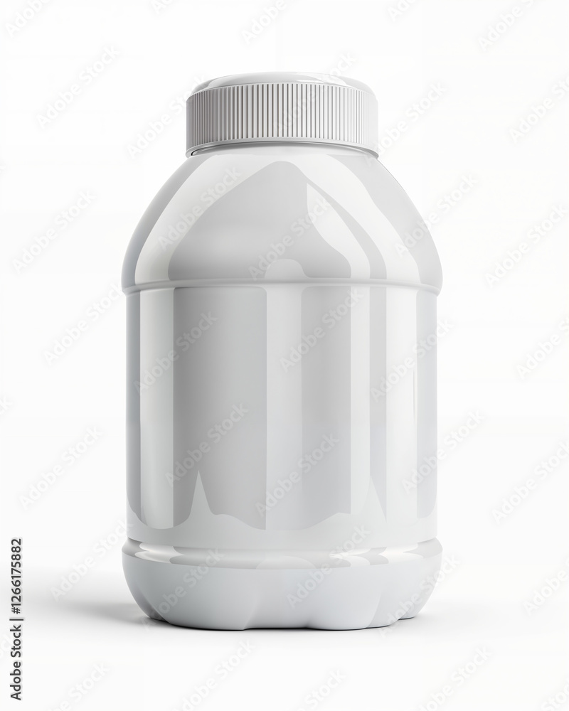 Clear plastic container filled with a smooth white substance standing on a neutral background in a bright setting Clear plastic container filled with a smooth white substance standing on a neutral background in a bright setting