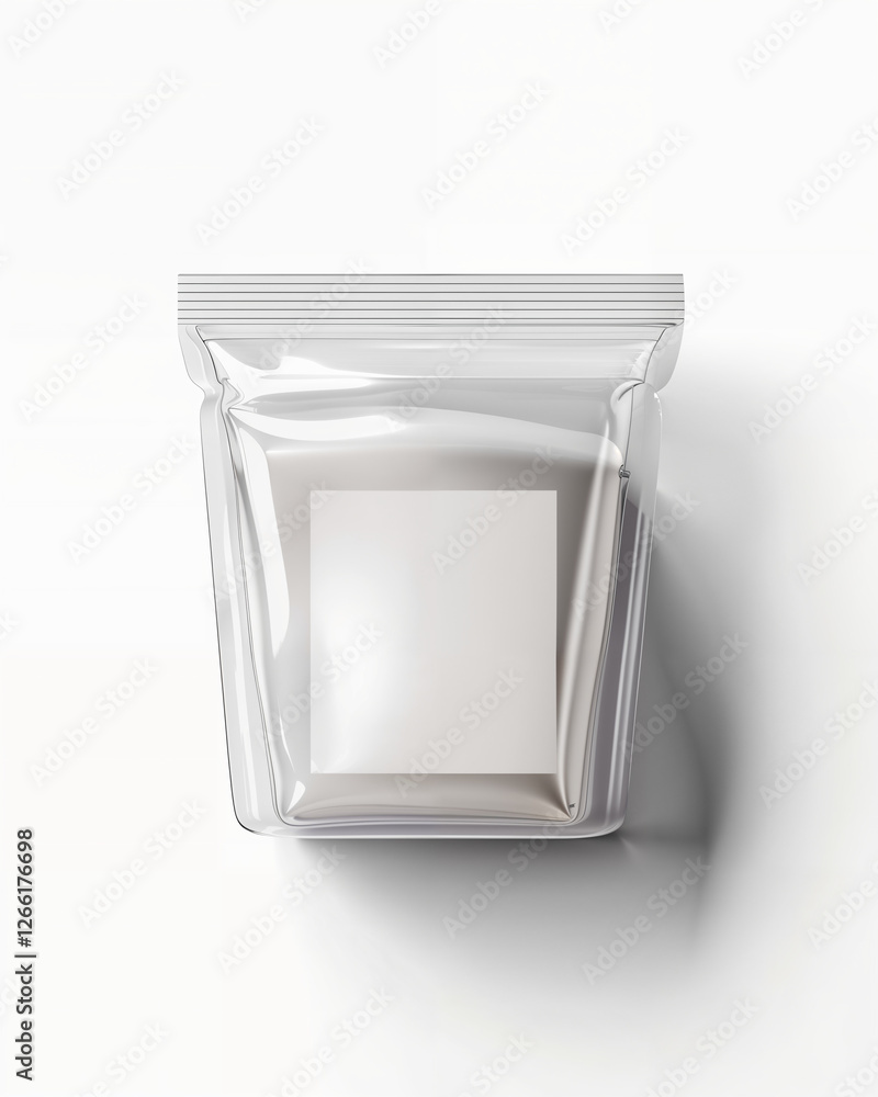 Clear plastic packaging containing a blank square card arranged on a bright background for display or storage purposes Clear plastic packaging containing a blank square card arranged on a bright background for display or storage purposes