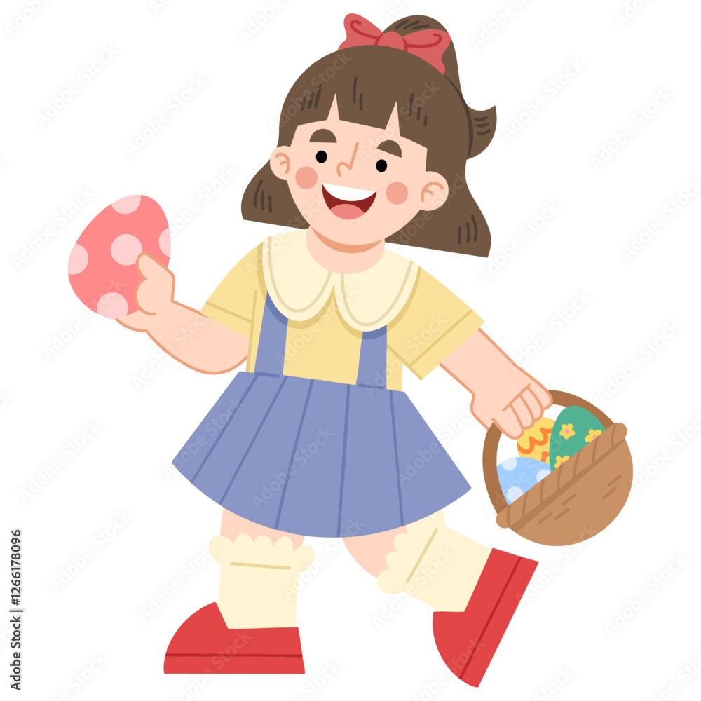 Illustration of cheerful girl with easter basket Illustration of cheerful girl with easter basket