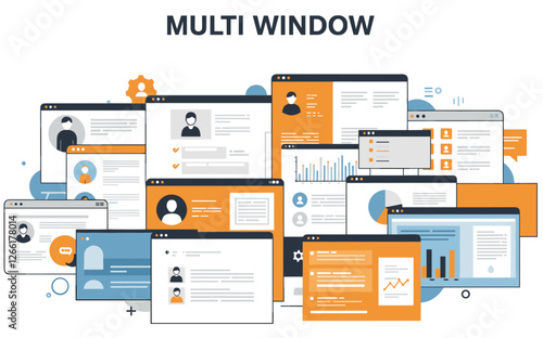 Multi window conceptual flat design illustration