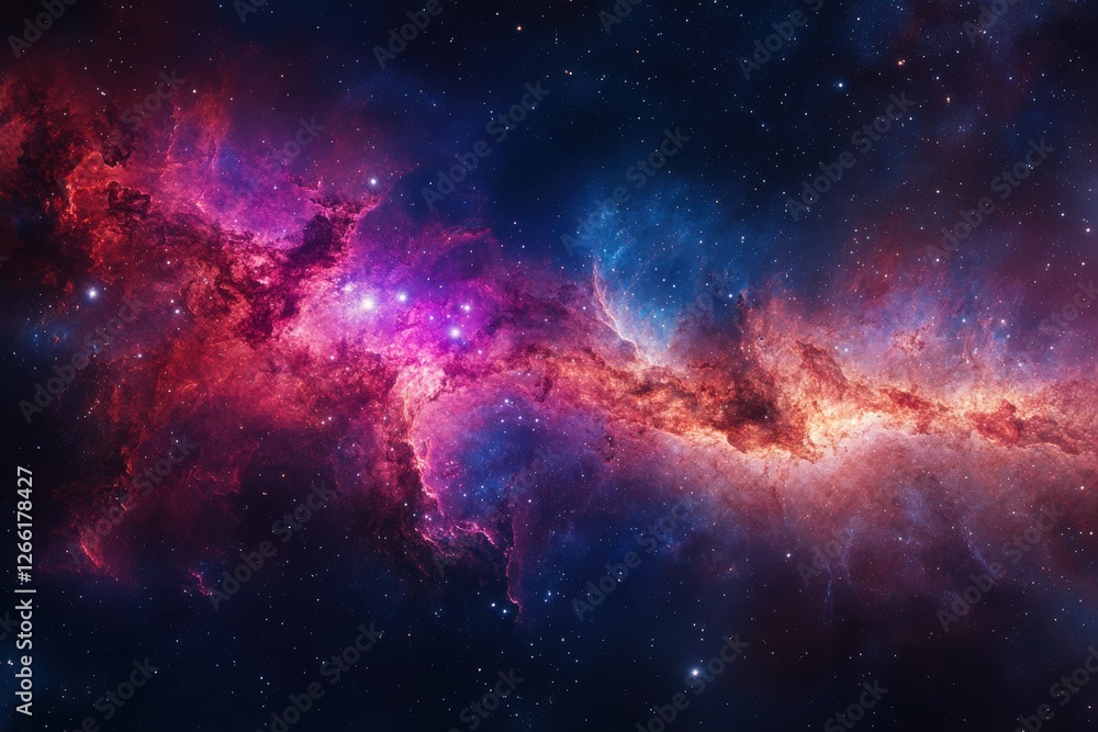 Fototapeta premium Captivating view of a vibrant nebula teeming with colors and cosmic beauty in deep space