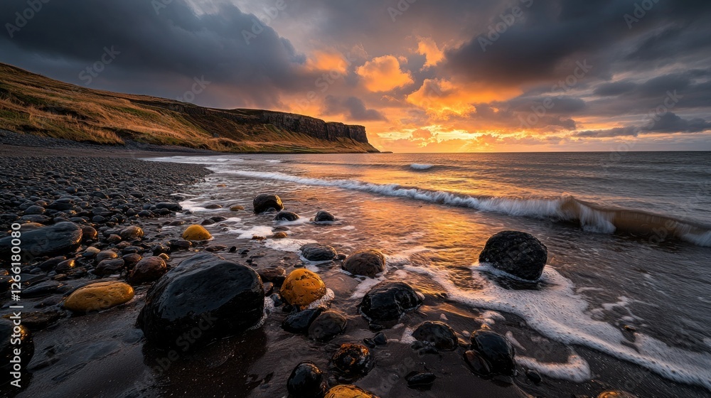 Dramatic sunset over coastal rocks at golden hour Dramatic sunset over coastal rocks at golden hour