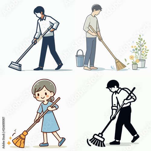 vector illustration of a person sweeping
