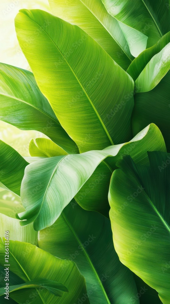 Fototapeta premium Lush Banana Leaves in Close-up Tropical Botanical Scene