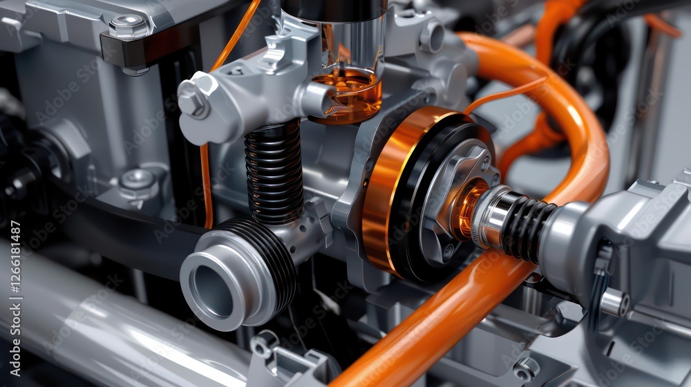 Detail view of car power steering pump Detail view of car power steering pump