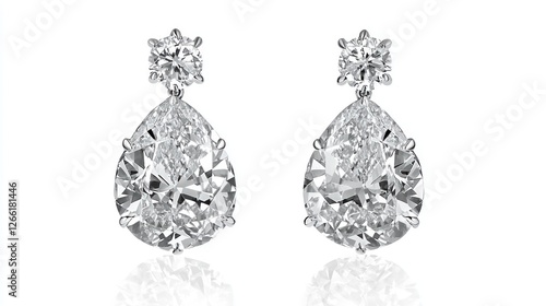 Pear-shaped diamond earrings, studio, white background, jewelry