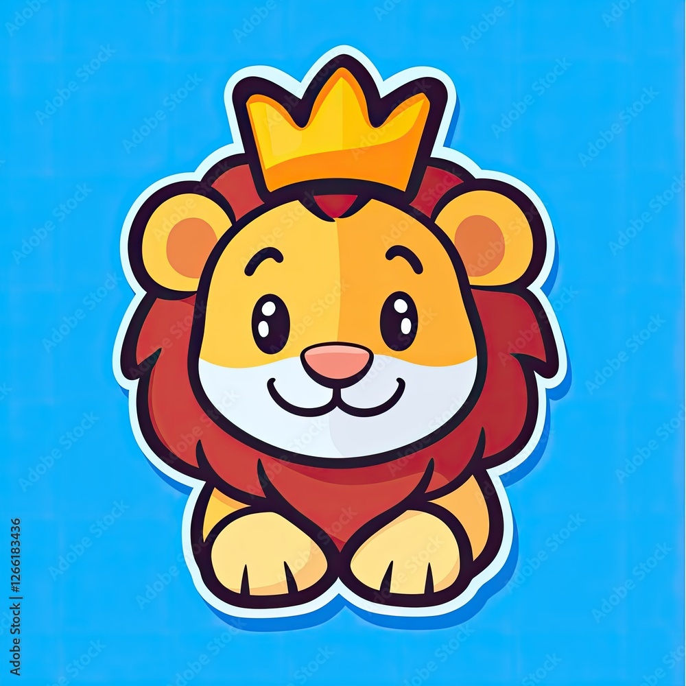 Obraz premium Adorable Cartoon Lion Cub Wearing A Golden Crown