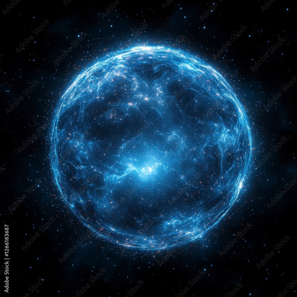Glowing blue energy sphere in space; science fiction concept Glowing blue energy sphere in space; science fiction concept