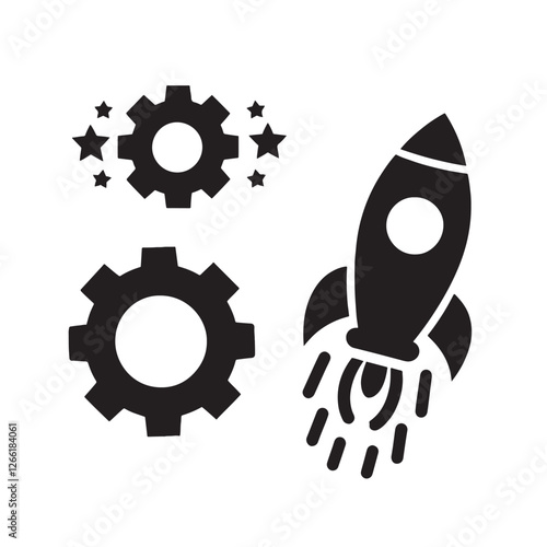 Startup concept icon gears and rocket.
