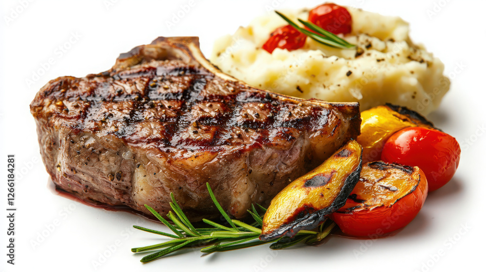 Juicy Steak with Grilled Vegetables and Mashed Potatoes Juicy Steak with Grilled Vegetables and Mashed Potatoes