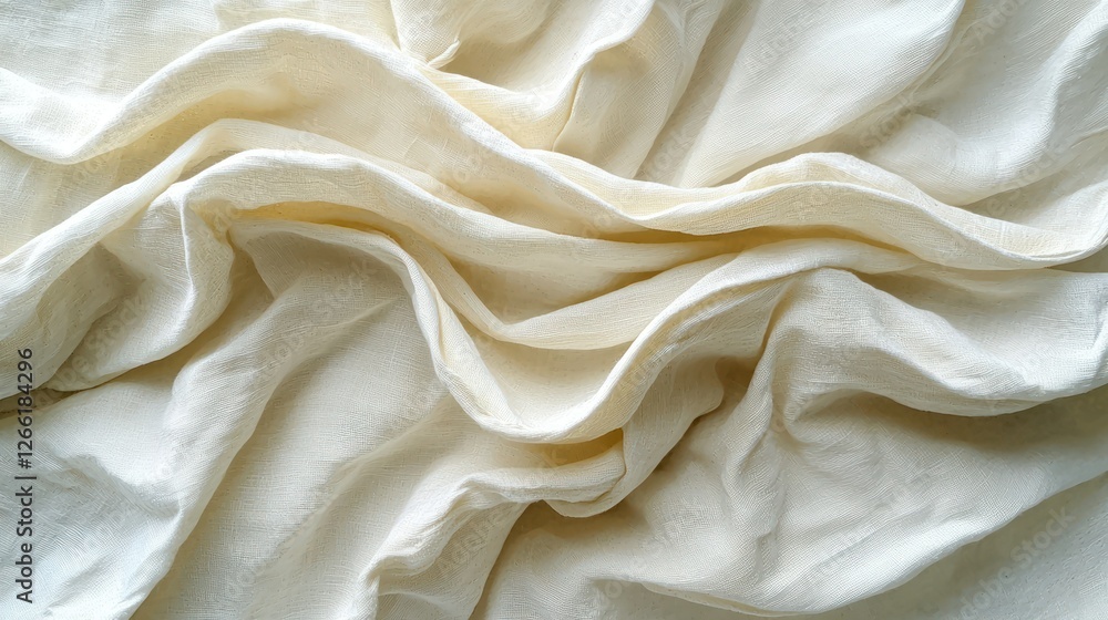 Obraz premium Wrinkled Cream Fabric Texture Backdrop for Fashion, Decorating, Crafts, Design