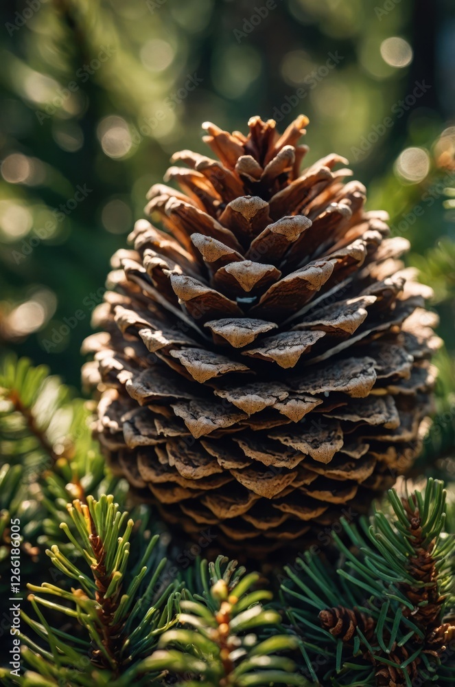 A close-up of a pine cone resting on green pine needles, showcasing natural beauty. A close-up of a pine cone resting on green pine needles, showcasing natural beauty.