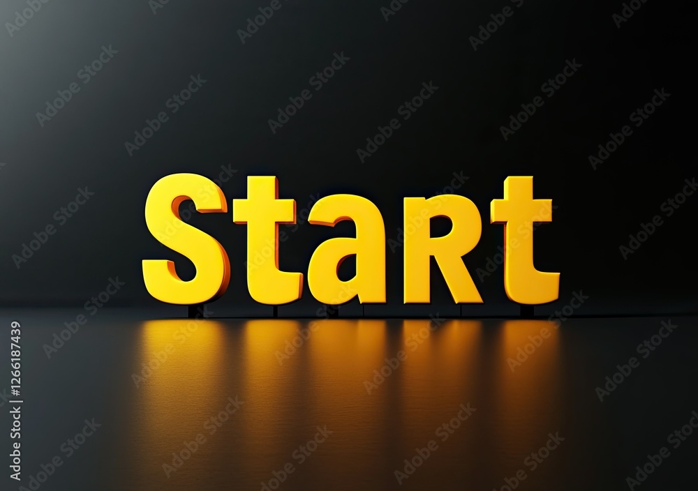 Illuminated Yellow Start Sign On Dark Background
