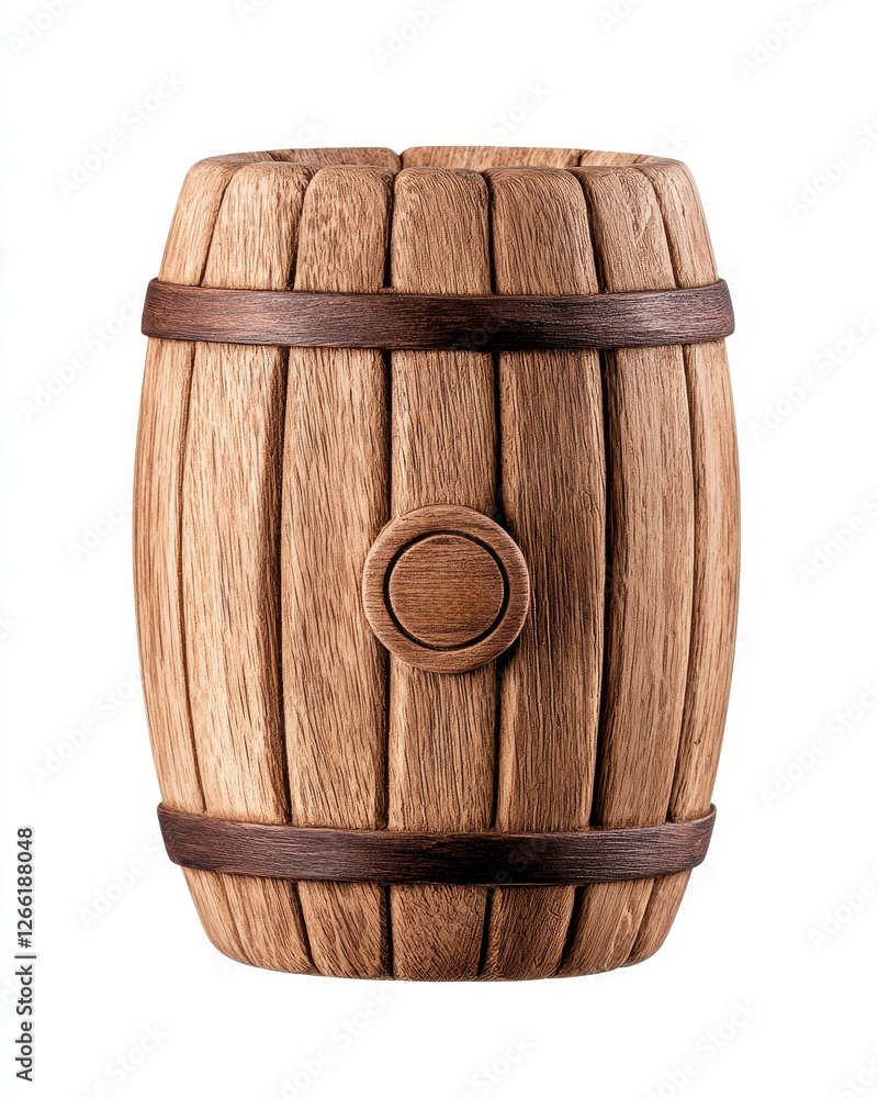 Obraz premium Rustic wooden barrel used for aging beverages like wine or whiskey.