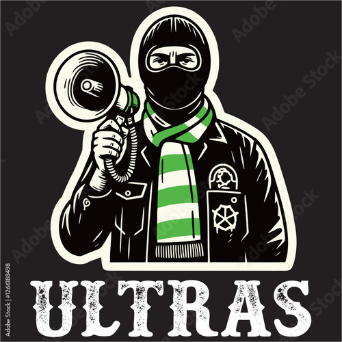 illustration vector graphic of Football fans ultras hooligan Skull with football scarf design for logo, t-shirt, etc