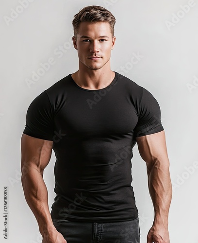 Muscular Man Posing In A Black T Shirt