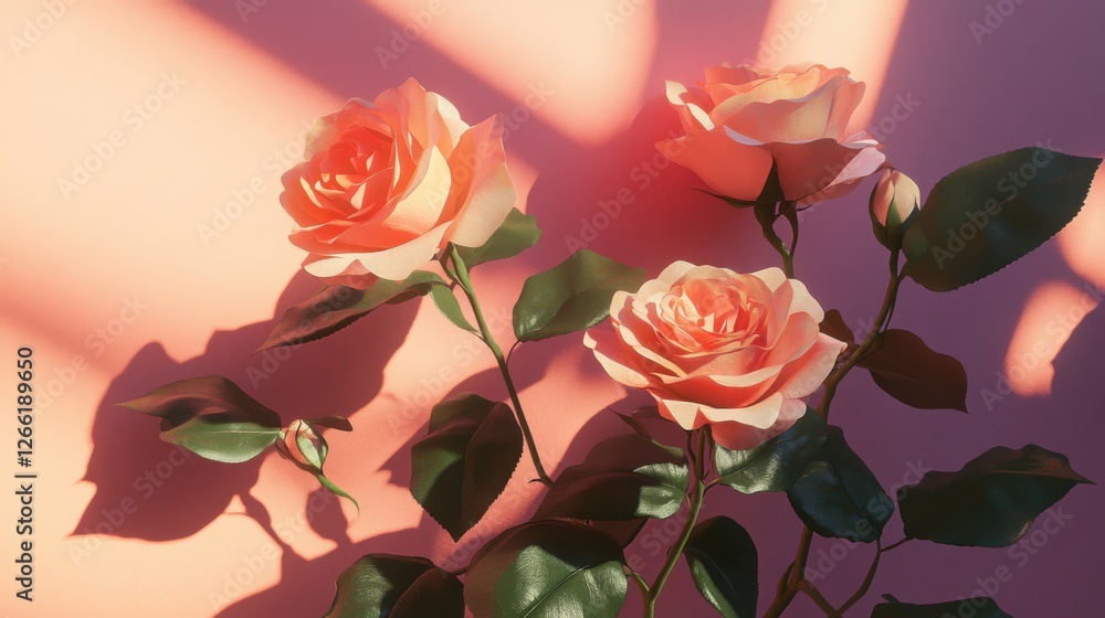Fototapeta premium peach roses in sunlight