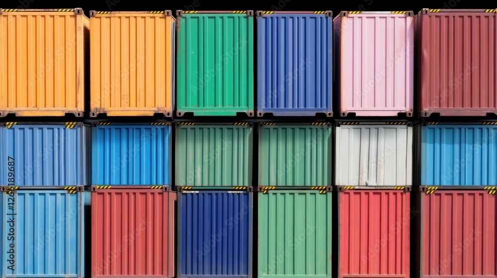 Colorful shipping containers stacked neatly. Colorful shipping containers stacked neatly.