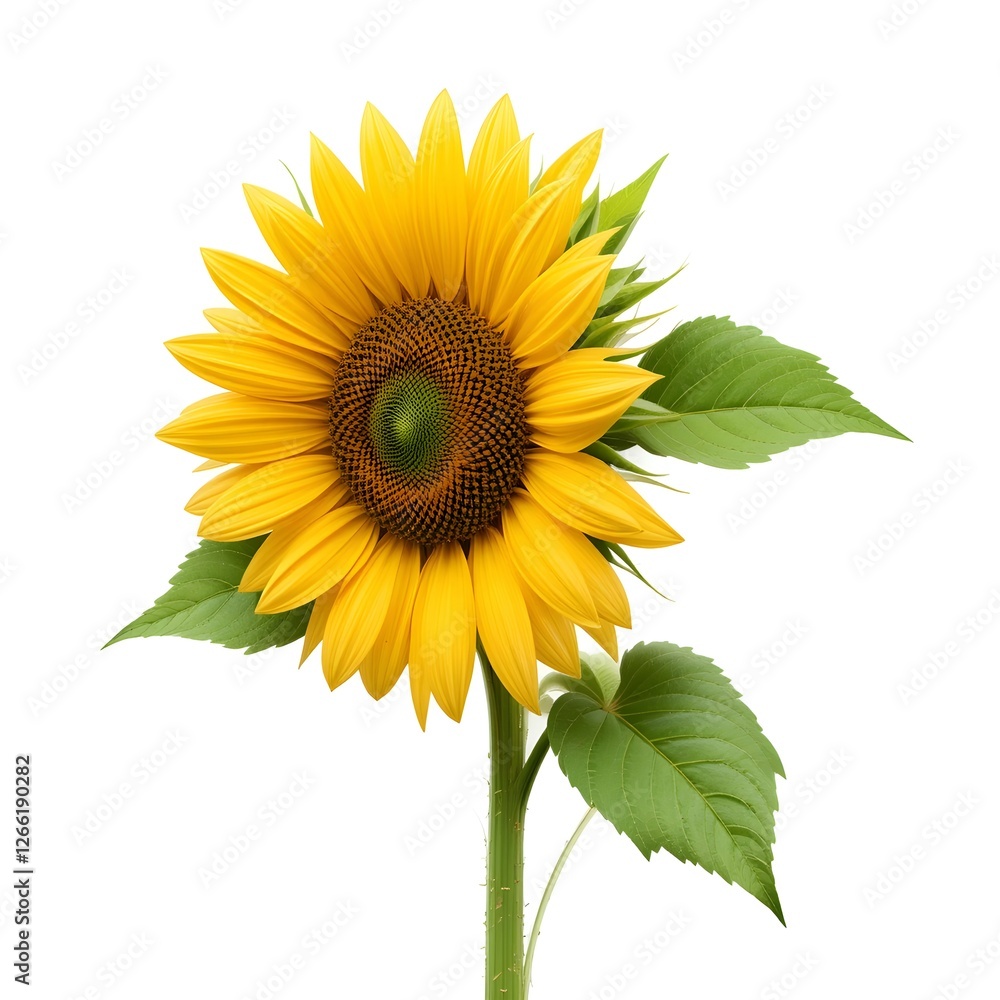 Obraz premium Sunflower with leaves isolated on white background.