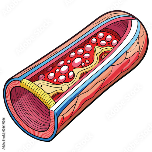 Microscopic cross-section image revealing detailed anatomy of a human artery, showcasing lumen, endothelium, smooth muscle, and adventitia layers.