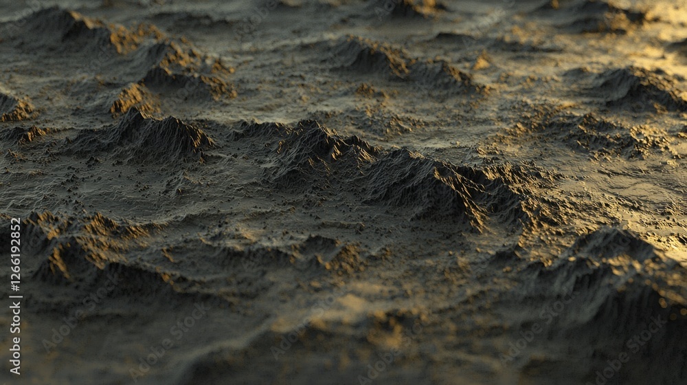 Textured Surface of an Abstract Landscape with Undulating Hills and Shadows in Earthy Tones and Rich Lighting Profiles Textured Surface of an Abstract Landscape with Undulating Hills and Shadows in Earthy Tones and Rich Lighting Profiles