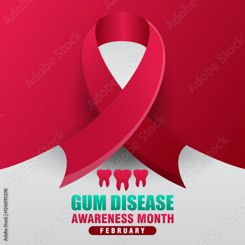 Gum Disease Awareness Month background. With ribbon and text. Observed annually in February. Suitable for templates, cards, posters, banners, etc