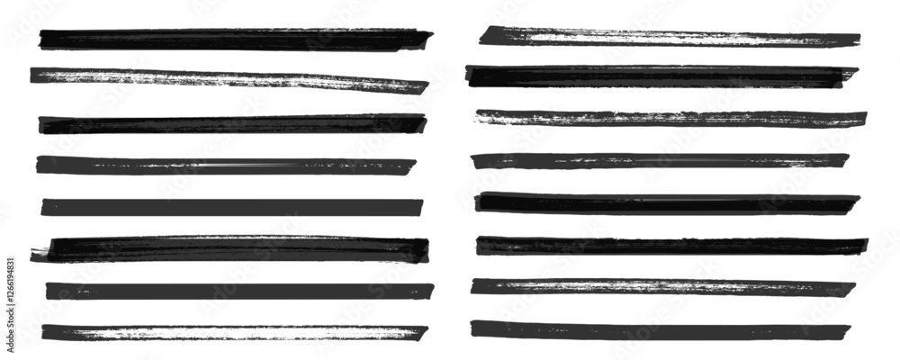 Brush stroke lines of black marker highlighter with ink texture. Vector abstract paint ink stroke lines or underlines on white background