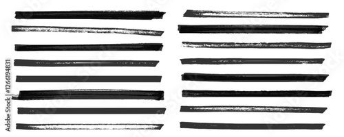 Brush stroke lines of black marker highlighter with ink texture. Vector abstract paint ink stroke lines or underlines on white background
