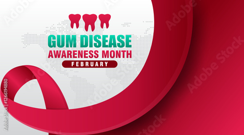 Gum Disease Awareness Month background. With ribbon and text. Observed annually in February. Suitable for templates, cards, posters, banners, etc