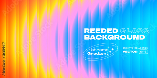Reeded glass background. Blue, pink gradient background for trendy Y2K design poster. Vector modern gradient background with glass displacement effect of 3D ribbed glass morphism texture
