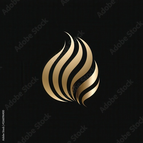 Golden abstract flame design, elegant symbol