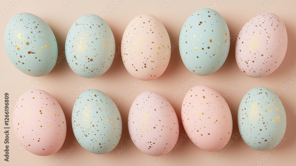 Pastel colored Easter eggs with glitter on a beige background Pastel colored Easter eggs with glitter on a beige background