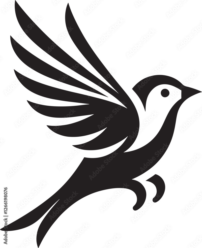Obraz premium Stylized bird in flight, black silhouette.