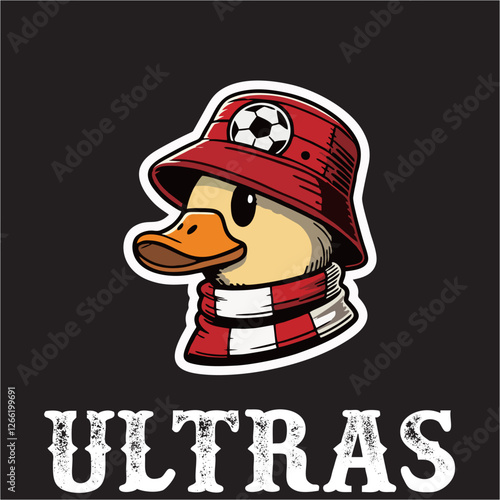 illustration vector graphic of Football fans ultras hooligan with Duck wear red white football scarf design for logo, t-shirt, etc