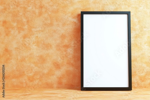 Empty Picture Frame Against Warm Orange Textured Wall for Creative Display or Art Presentation