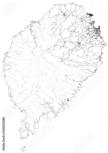 vector map of highways, waterways and buildings in sao tome and principe country with black and white color