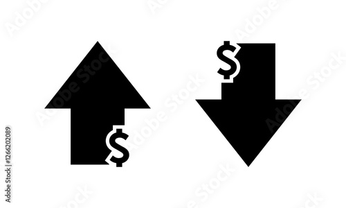 Dollar arrow growth and decline icon. USD up and down sign symbol