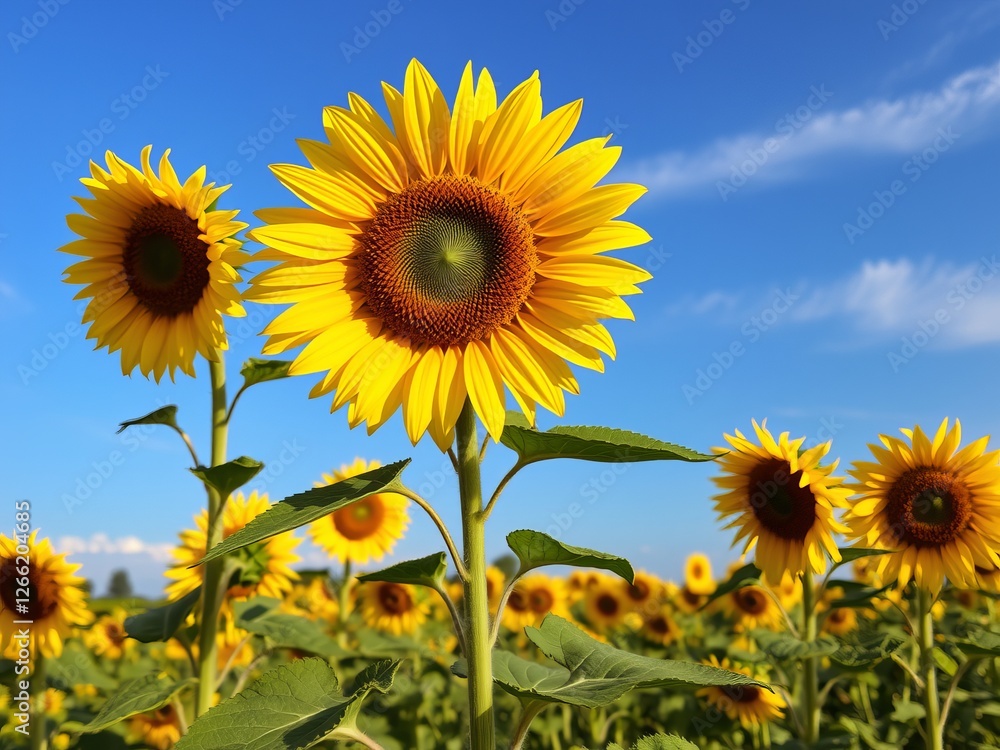 Vibrant Field of Sunflowers Under a Clear Blue Sky Bathed in Warm Sunshine Evoking Joyful Feelings Vibrant Field of Sunflowers Under a Clear Blue Sky Bathed in Warm Sunshine Evoking Joyful Feelings