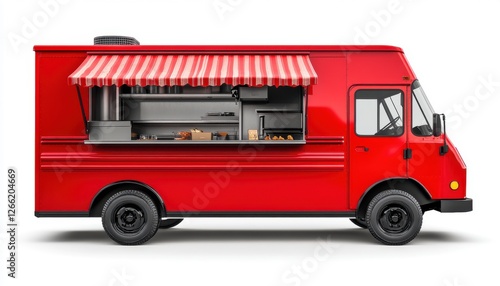 Catering truck photo on a white background, showcasing a professional image for commercial use. photo