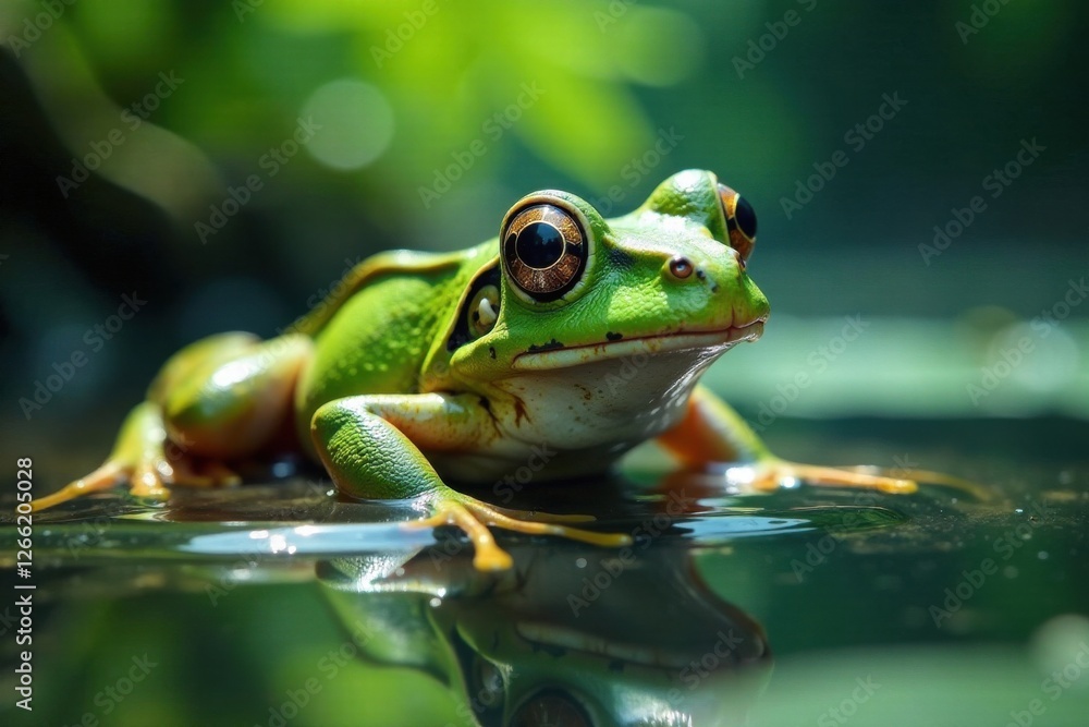 Naklejka premium Frog eye view with water surface , surface, eye view, frog